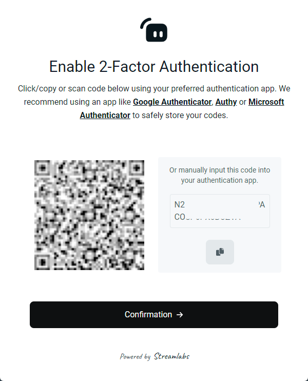 Streamlabs ID 2FA QR code
